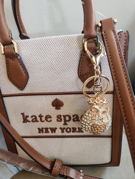 kate spade Handbags - Kate Spade Cream Canvas & Brown Leather Crossbody Bag W Free Money Bag Charm NWT